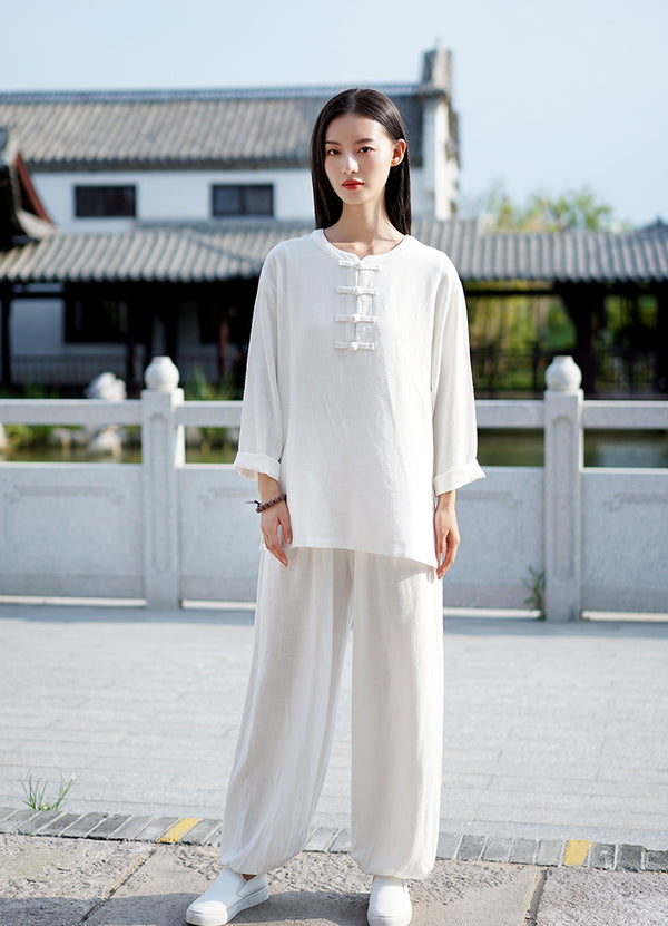 Women TaiChi Style Linen and Cotton Long Sleeves KungFu Set (Top+Pants)