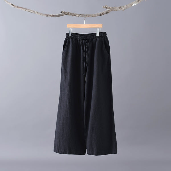 Women Casual Style Linen and Cotton Wide Leg Pants