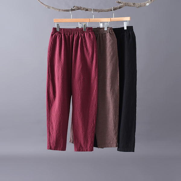 Women Pure Color Linen and Cotton Baggy Pants