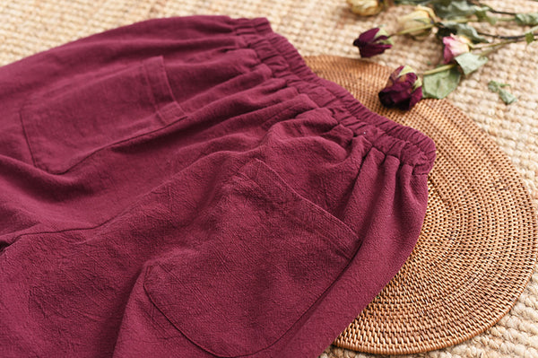 Women Pure Color Linen and Cotton Baggy Pants