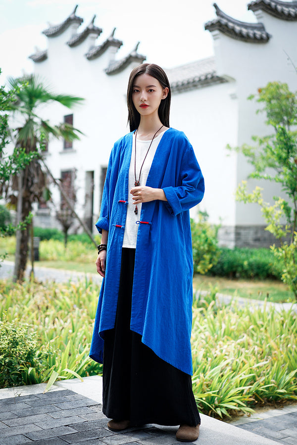 Women Retro Style Linen and Cotton Irregular Length Coat