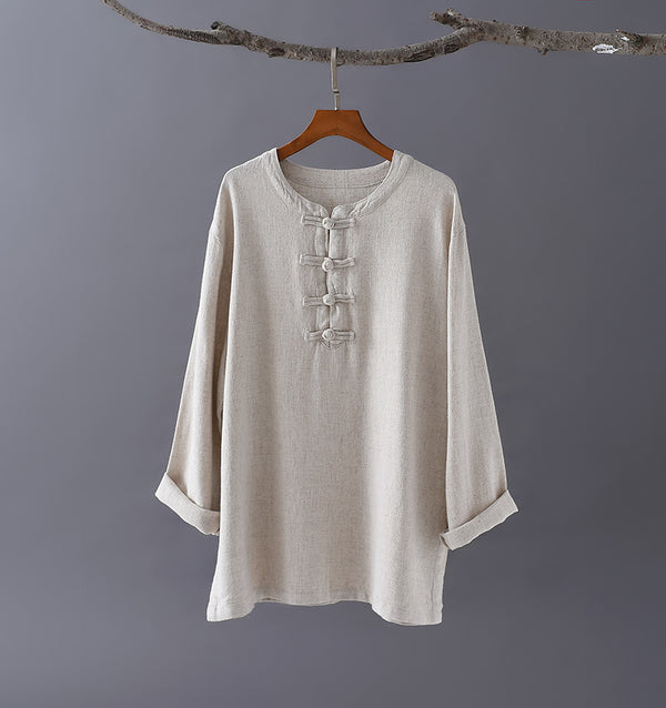 Women TaiChi Style Linen and Cotton Long Sleeves KungFu Set (Top+Pants)