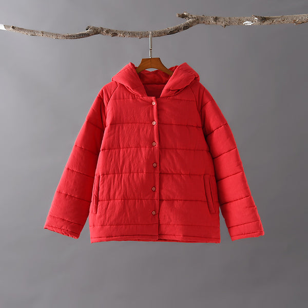 Women Classic Style Linen and Cotton Quilted Hoodie Coat