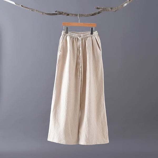 Women Casual Style Linen and Cotton Wide Leg Pants