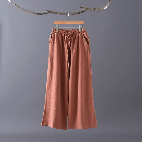 Women Casual Style Linen and Cotton Wide Leg Pants