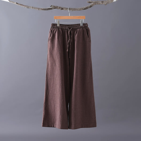 Women Casual Style Linen and Cotton Wide Leg Pants