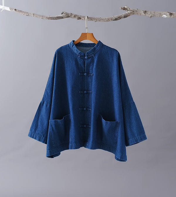 Women Retro Style Sand-washed Jean Long Sleeves Coat