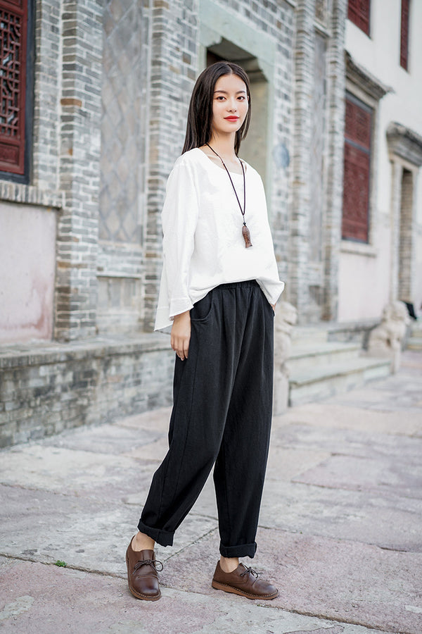Women Casual Style Linen and Cotton Harem Lantern Pants