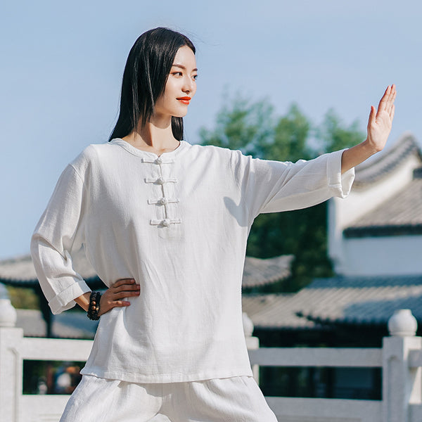 Women TaiChi Style Linen and Cotton Long Sleeves KungFu Set (Top+Pants)