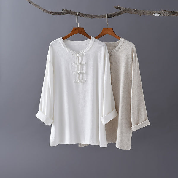 Women TaiChi Style Linen and Cotton Long Sleeves KungFu Set (Top+Pants)