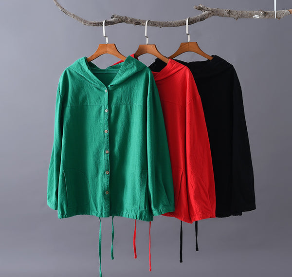 Women Causal Style Linen and Cotton Light Hoodie Jacket