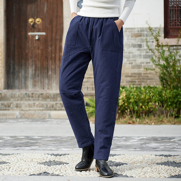 Women Linen and Cotton Quilted Tapered Cropped Pants