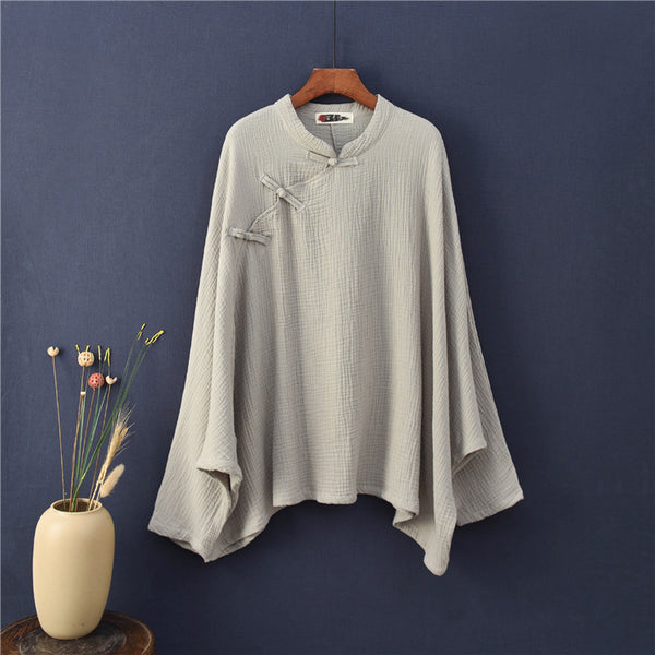 Women Modern Chinese Style Loose Wrinkle Linen and Cotton Blouses