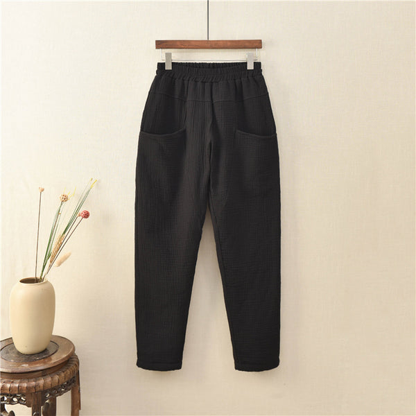 Women Wrinkle Linen and Cotton Quilted Tapered Pants
