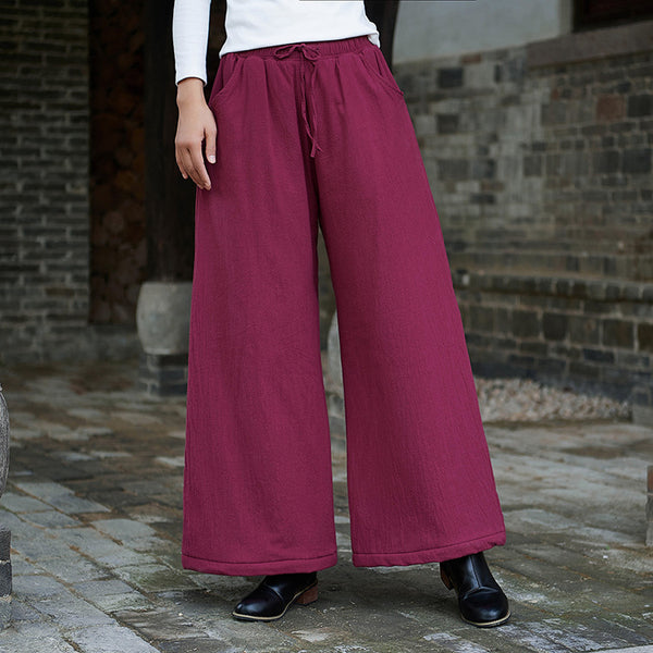 Women Linen and Cotton Wide Leg Quilted Pants