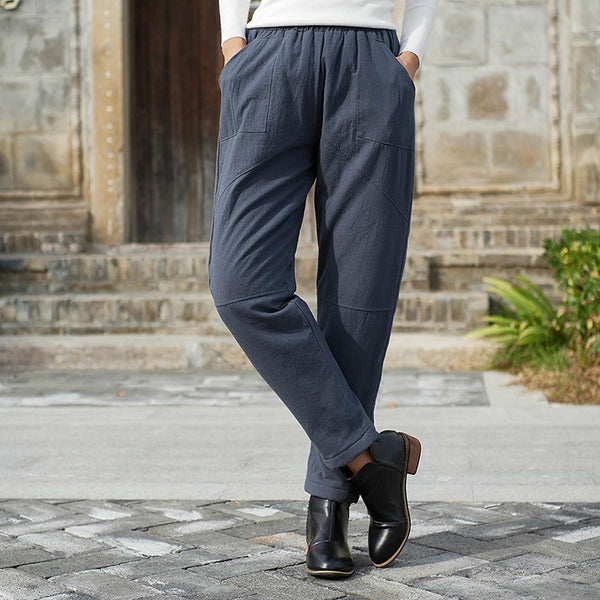 Women Linen and Cotton Quilted Tapered Cropped Pants