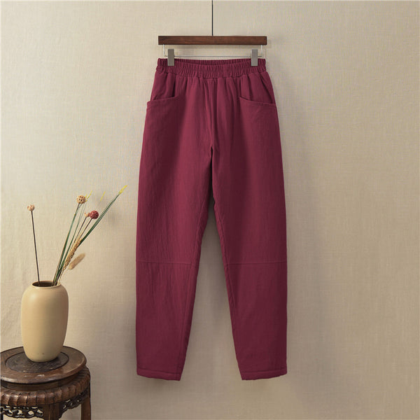 Women Linen and Cotton Quilted Tapered Pants