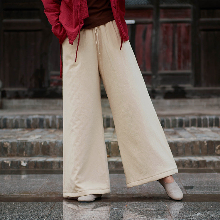 Women Linen and Cotton Wide Leg Quilted Pants