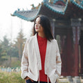 Women Eastern Zen Style Linen and Cotton Long Sleeve Quilted Short Coat