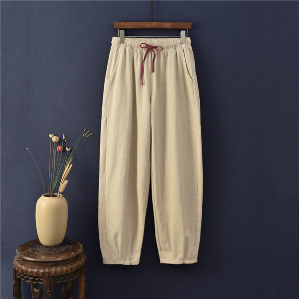 Women Loose Style Water-washed Linen and Cotton Lantern Pants