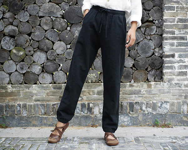Women Linen and Cotton Comfort Style Tapered Pants