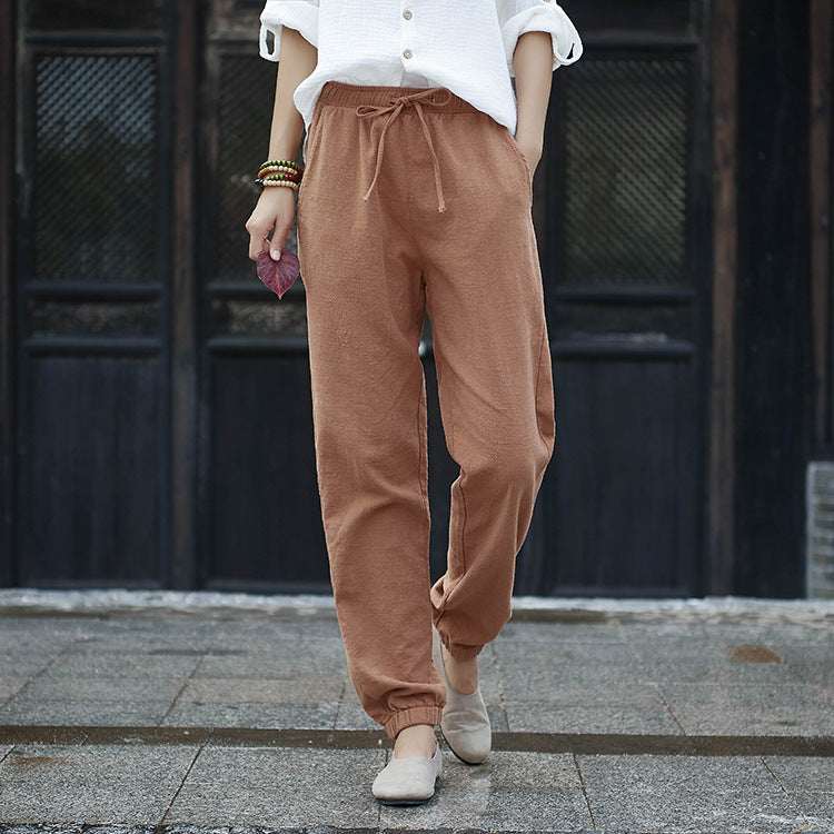 Women Linen and Cotton Comfort Style Tapered Pants