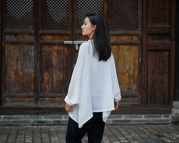 Women Modern Chinese Style Loose Wrinkle Linen and Cotton Blouses