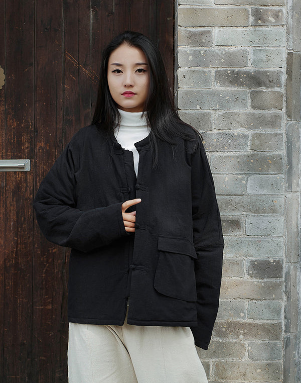 Modern Eastern Style Linen and Cotton Long Sleeve Quilted Short Jacket