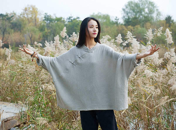 Women Modern Chinese Style Loose Wrinkle Linen and Cotton Blouses