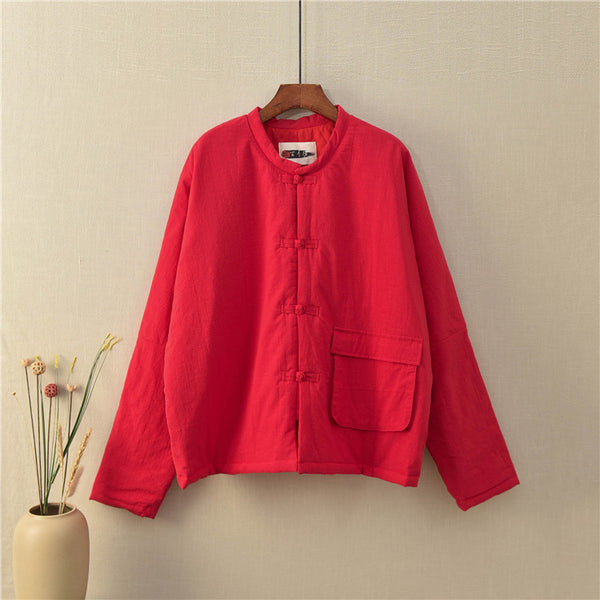 Modern Eastern Style Linen and Cotton Long Sleeve Quilted Short Jacket