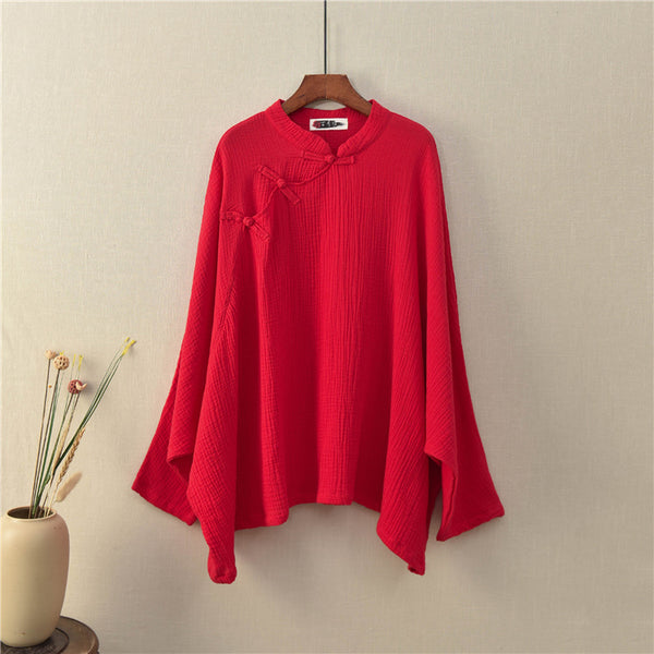 Women Modern Chinese Style Loose Wrinkle Linen and Cotton Blouses