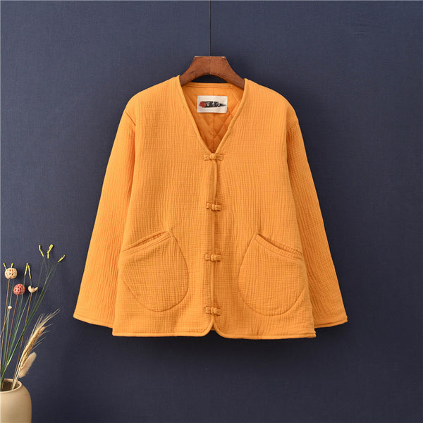Women Casual Style Wrinkle Linen and Cotton Long Sleeve Quilted Cardigan Shirt