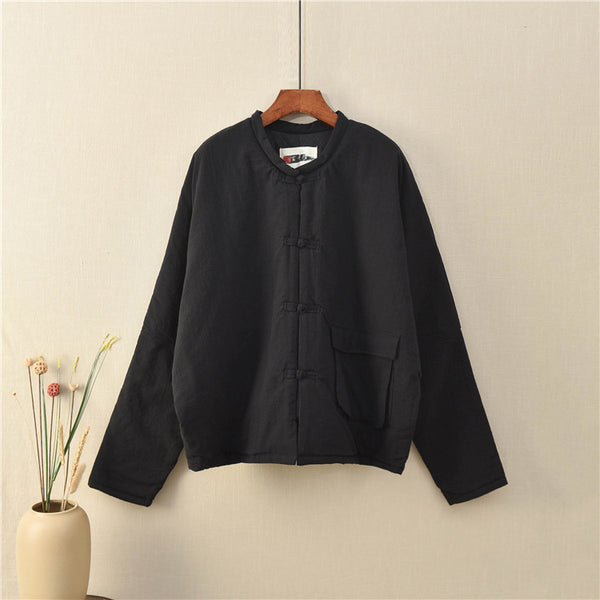 Modern Eastern Style Linen and Cotton Long Sleeve Quilted Short Jacket