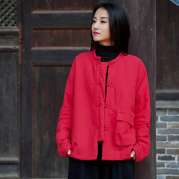 Modern Eastern Style Linen and Cotton Long Sleeve Quilted Short Jacket