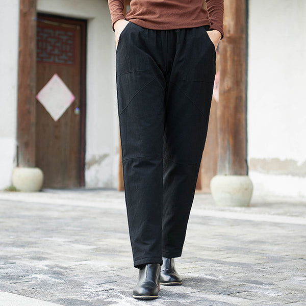 Women Linen and Cotton Quilted Tapered Cropped Pants