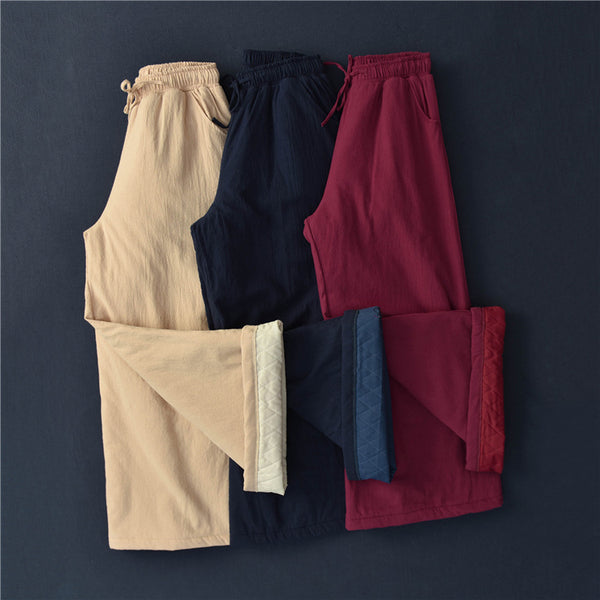 Women Linen and Cotton Wide Leg Quilted Pants