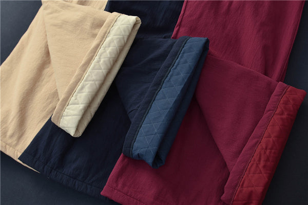 Women Linen and Cotton Wide Leg Quilted Pants