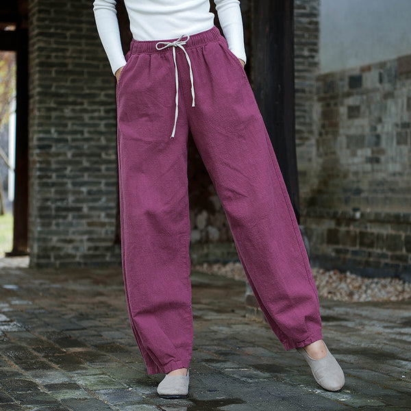 Women Loose Style Water-washed Linen and Cotton Lantern Pants