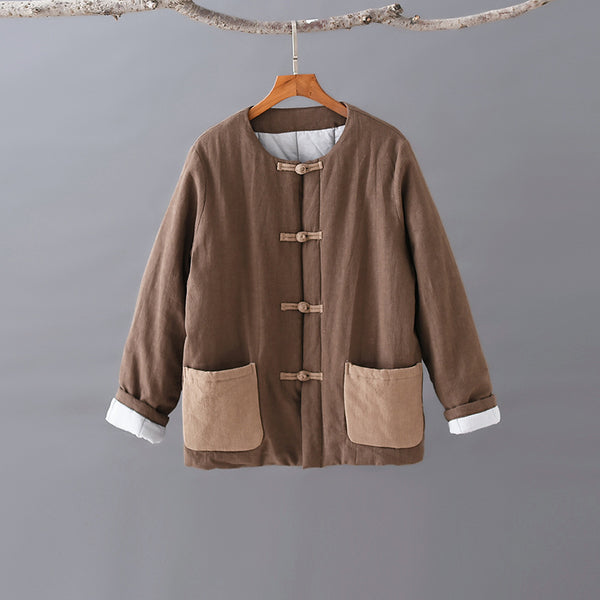 Women Chinese Style Linen and Cotton Quilted Jacket