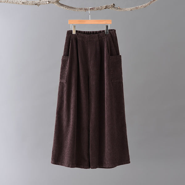 Women Pure Color Corduroy Wide Leg Pants