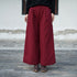 Women Pure Color Linen and Cotton Quilted Wide Leg Pants