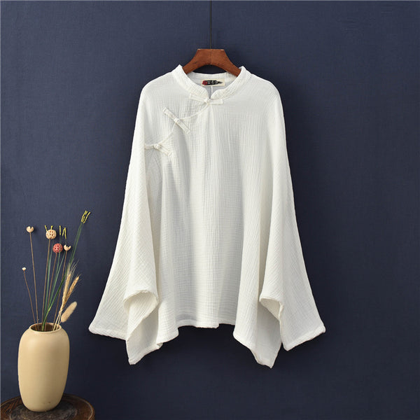 Women Modern Chinese Style Loose Wrinkle Linen and Cotton Blouses