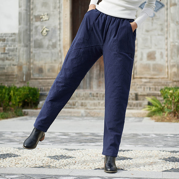 Women Linen and Cotton Quilted Tapered Cropped Pants