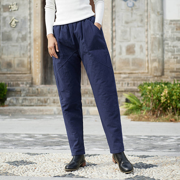 Women Linen and Cotton Quilted Tapered Cropped Pants