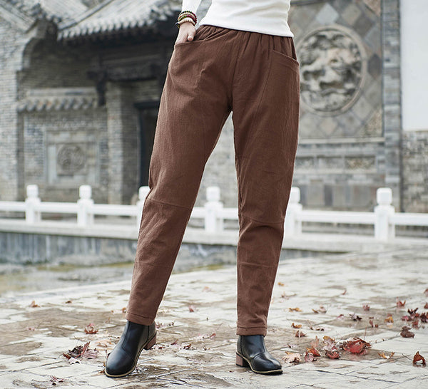 Women Linen and Cotton Quilted Tapered Pants