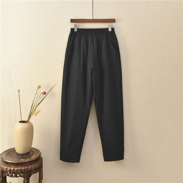 Women Linen and Cotton Quilted Tapered Cropped Pants