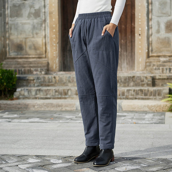 Women Linen and Cotton Quilted Tapered Cropped Pants