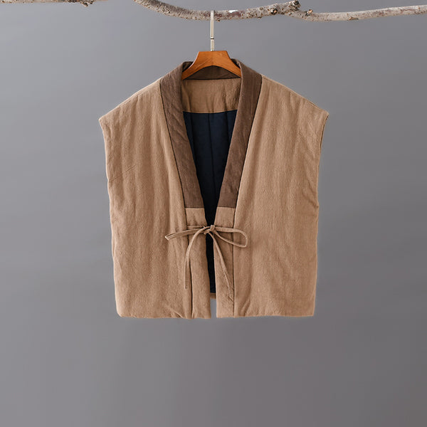 Women Retro Style Sleeveless Linen and Cotton Short Quilted Vest