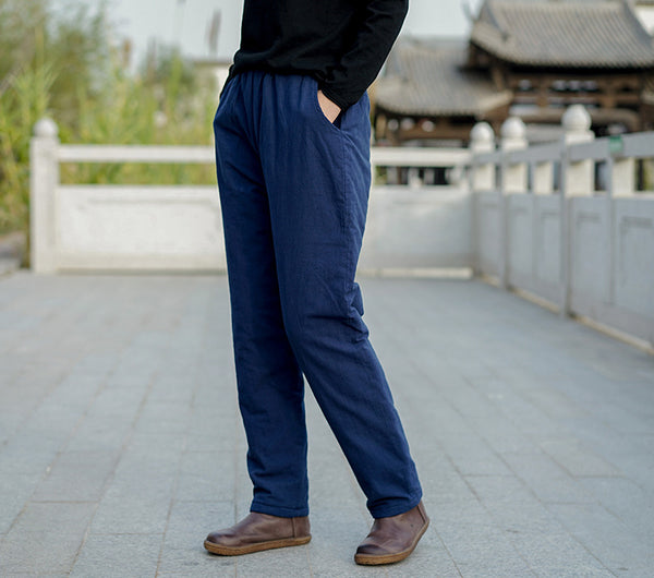 Women Pure Color Linen and Cotton Quilted Cropped Pants
