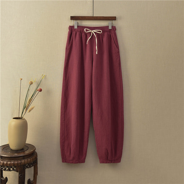 Women Loose Style Water-washed Linen and Cotton Lantern Pants